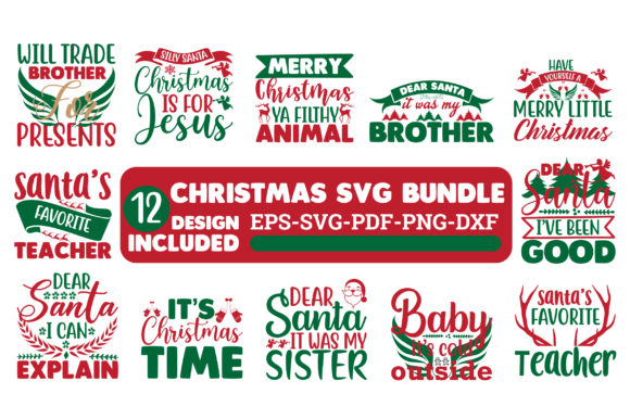 Christmas SVG Bundle in Red Green